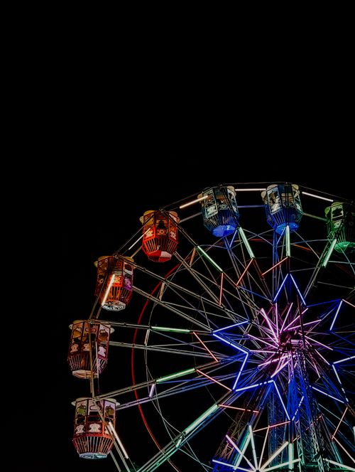 Free Colorful Ferris wheel brightly lit at night in KL, India, creating stunning visual contrast. Stock Photo