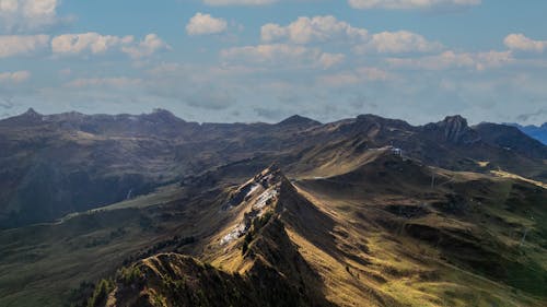 A Drone Shot of a Mountain under the Cloudy Sky 