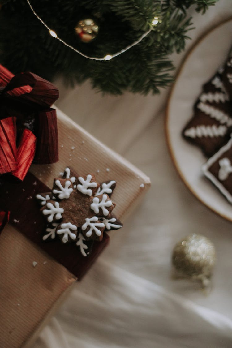 Christmas Cookie On A Gift Box