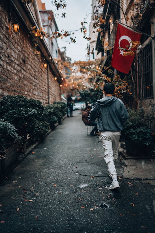 Back View of a Man Walking on the Street