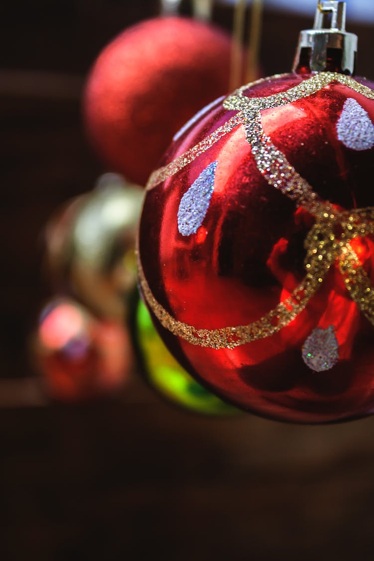 A Macro Photo Of A Red Christmas Ball