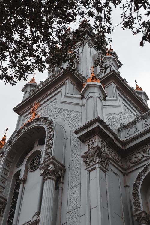 Free Low angle shot of the ornate exterior of the Bulgarian Iron Church in Istanbul, showcasing its architectural details. Stock Photo