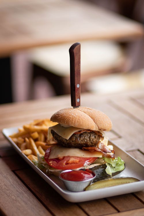 Free Mini Burger on Plate Stock Photo