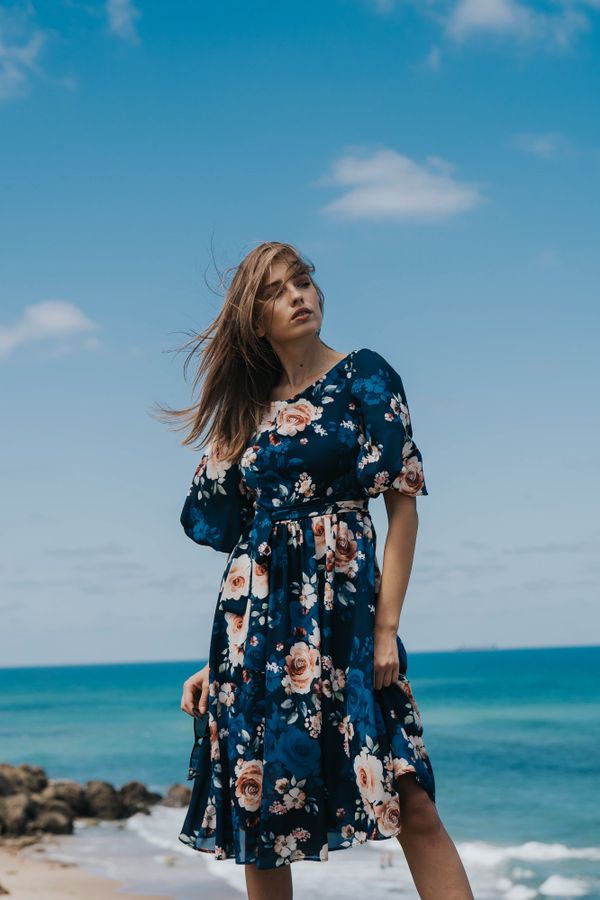 Floral midi wrap dress, modest and elegant
