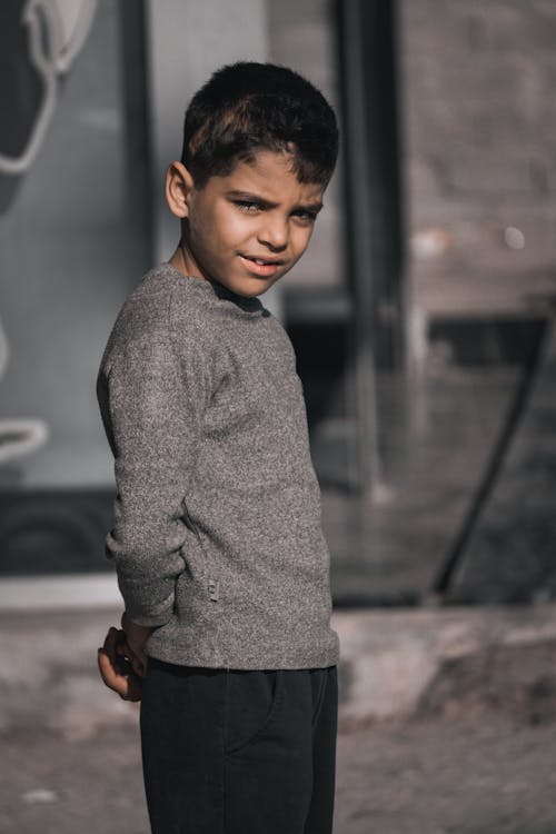 A Boy in a Gray Sweater 