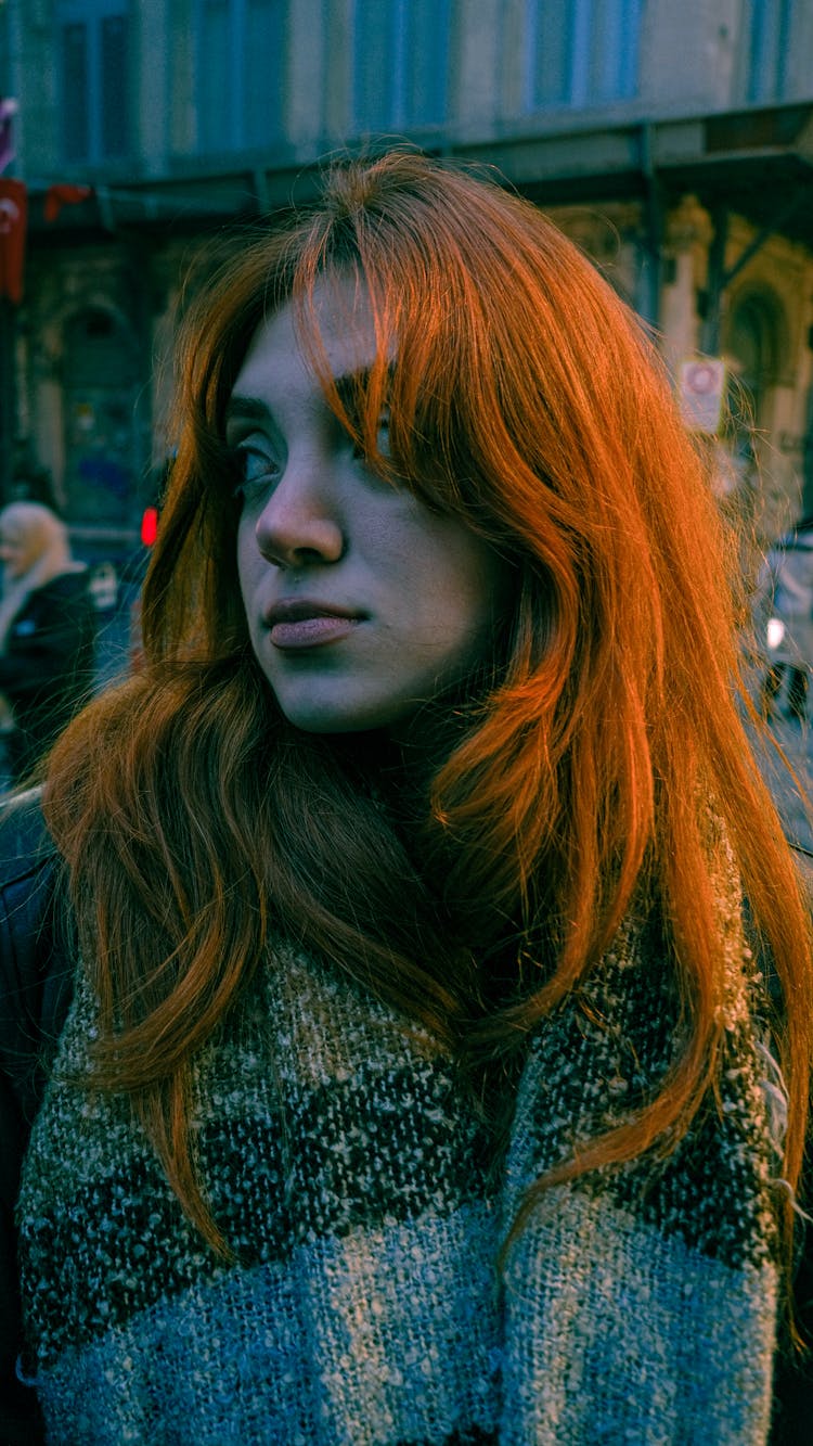 Red Haired Woman Looking Aside