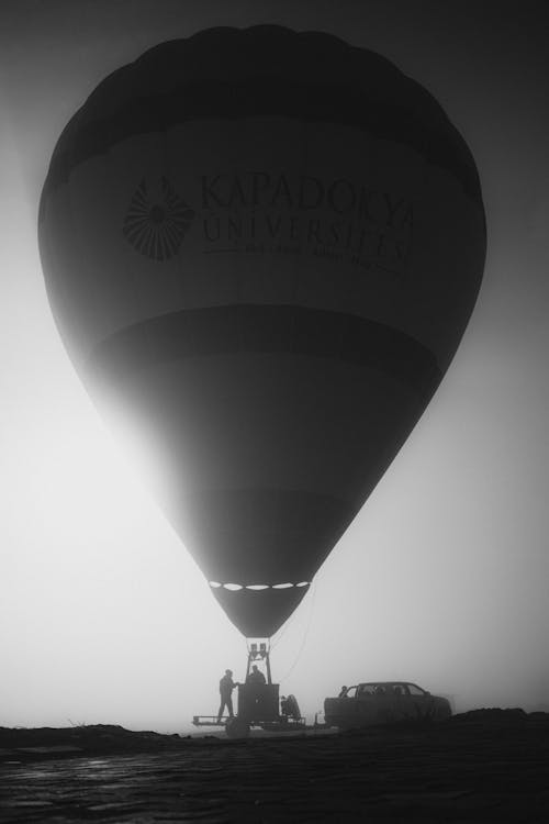 Grayscale Photo of a Hot Air Balloon