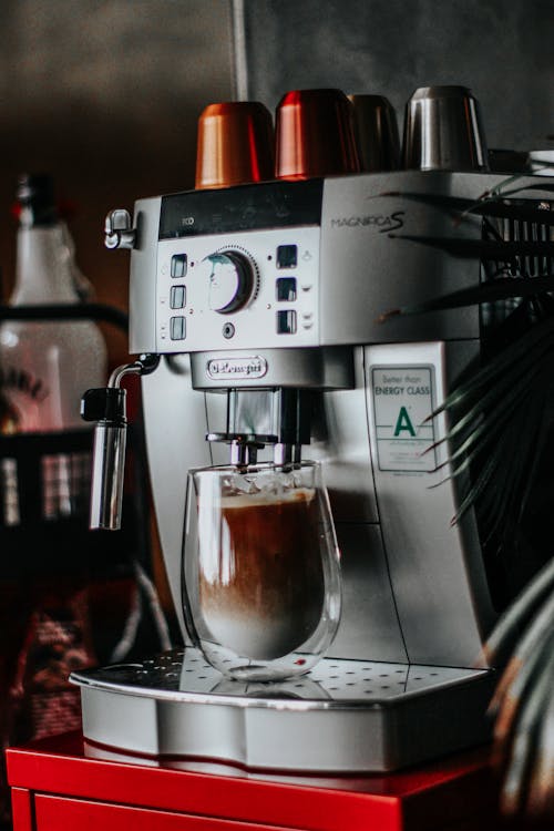 View of a Coffee Machine Making Coffee 