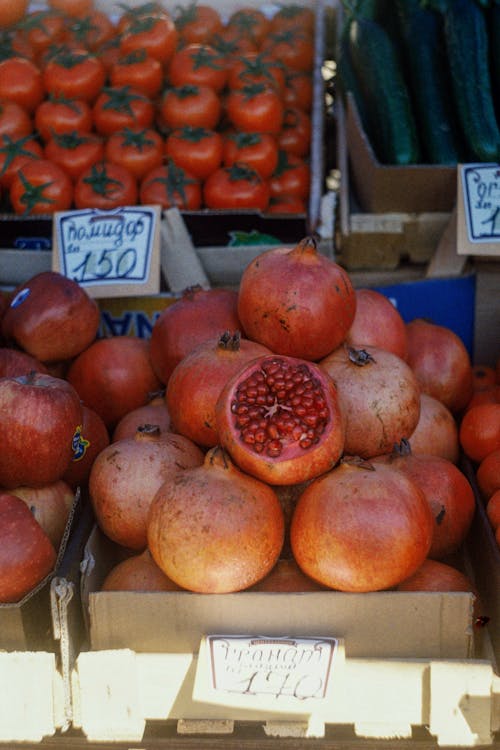 Photo of a Pile of Pomegranates in a Greengrocer