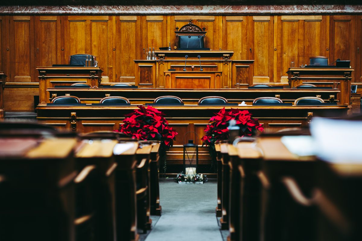 Empty courtroom interior