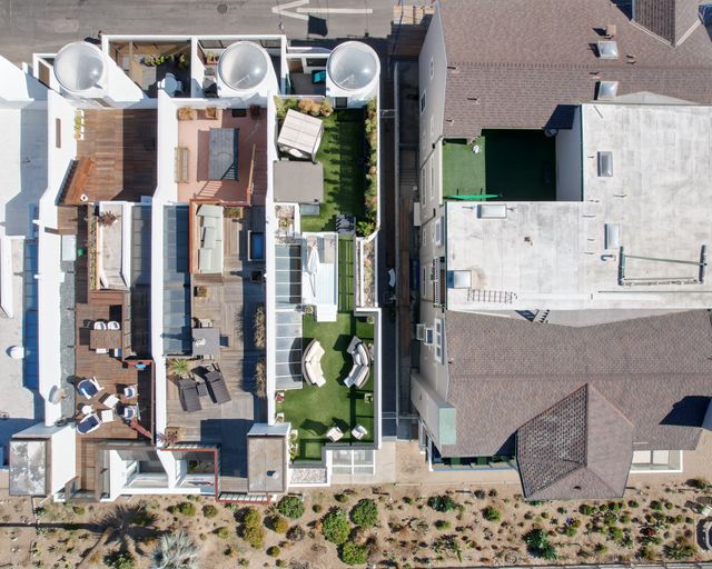 Rooftops near Venice, CA Top-down view of modern flat and sloped rooftops in Marina del Rey, CA