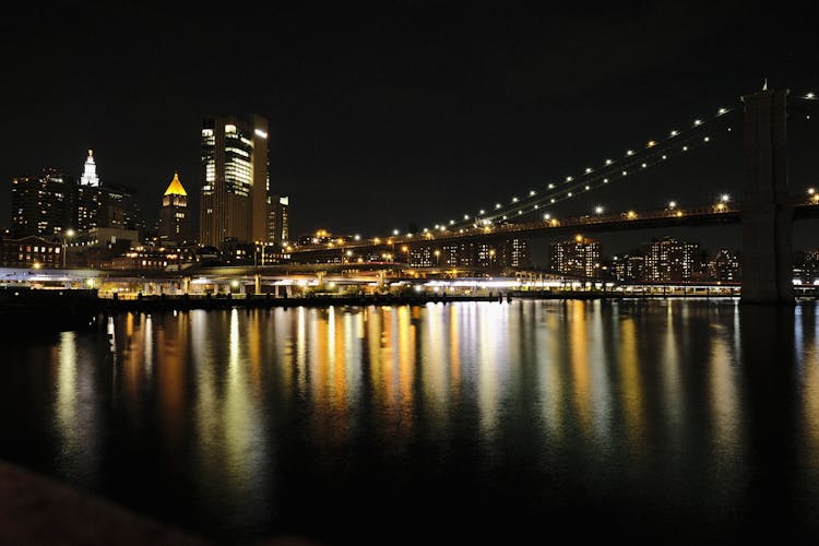 Brooklyn Bridge At Night, New York City, USA