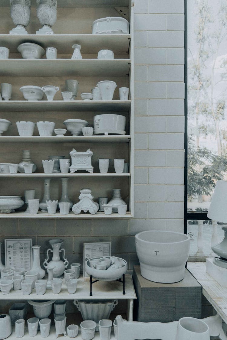 Pottery On Shelves In Decor Shop