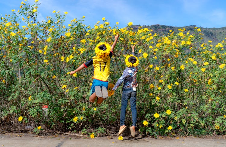 Kids Picking Yellow Flowers Near Road