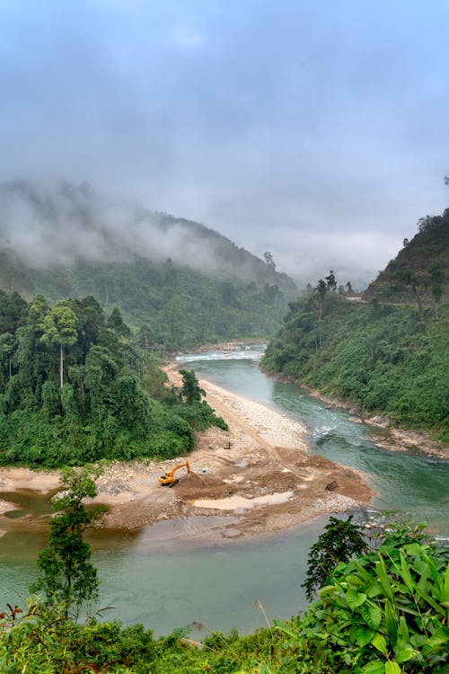 High Angle View of River and Tropical Forest in the Mountains 