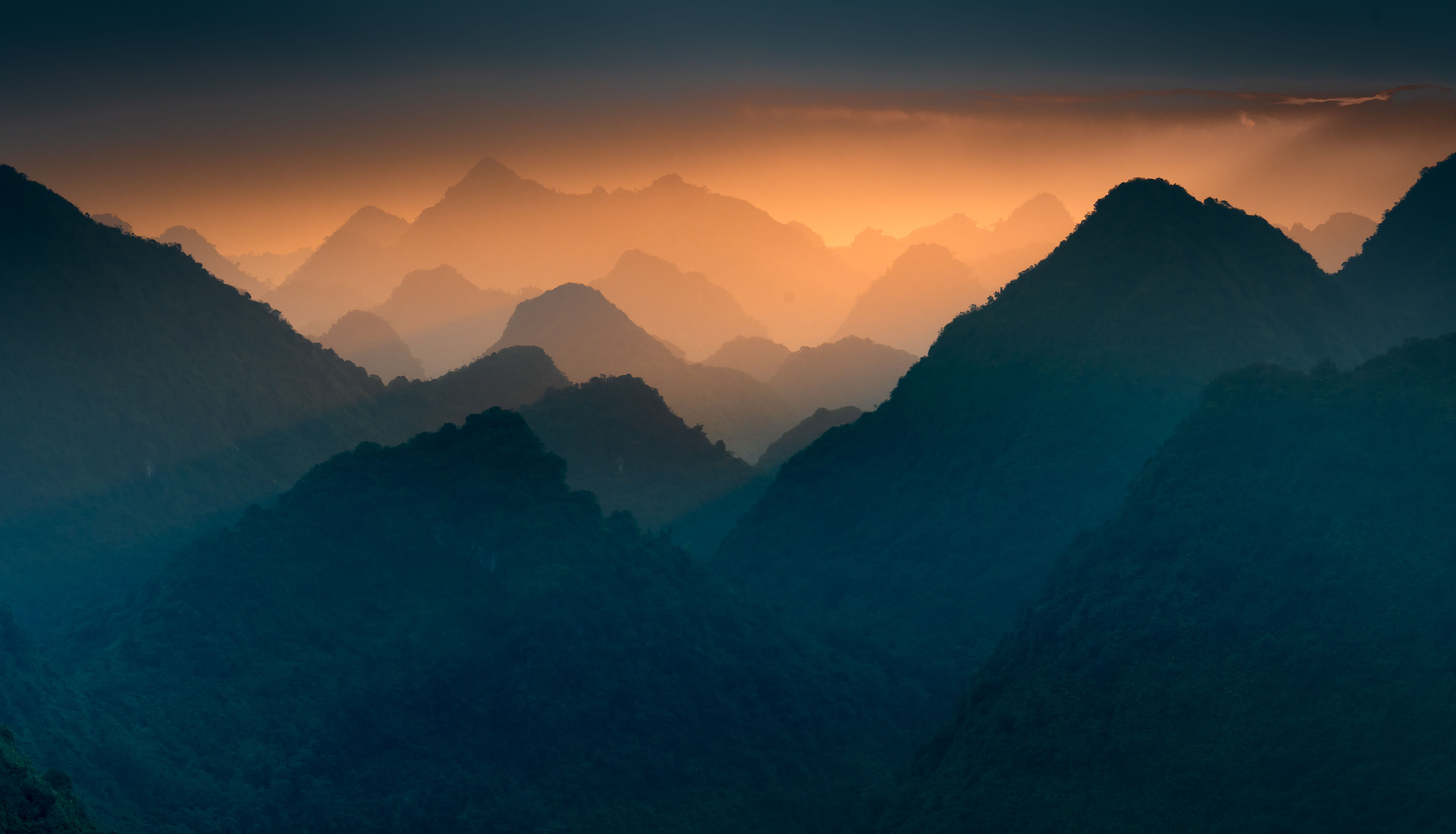 Dramatic mountain range with layered peaks
