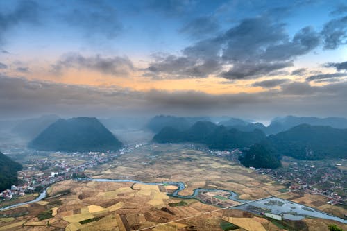 Free Aerial Photo of Countryside and Mountains  Stock Photo