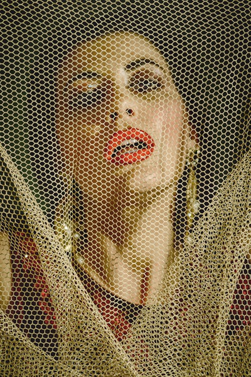 Beautiful Woman Behind a Net 