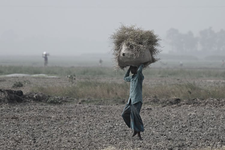 Farmer Carrying A Sack On His Head