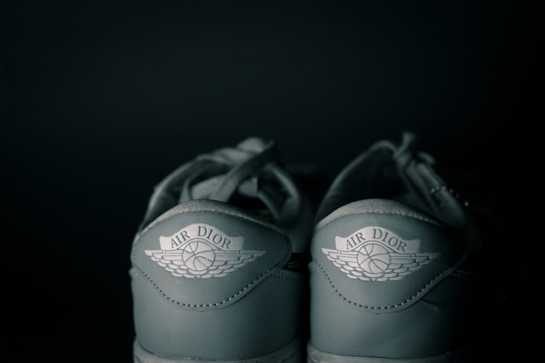 Elegant close-up of Air Dior sneakers, showcasing luxury branding and style.