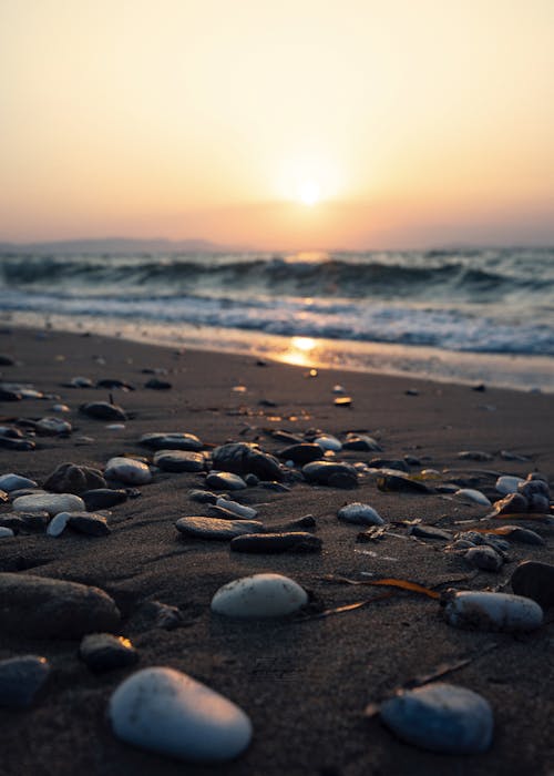 Stones on Beach at Sunset