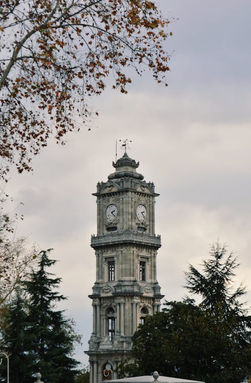 View of the Dolmabahce Clock Tower in Istanbul, Turkey 