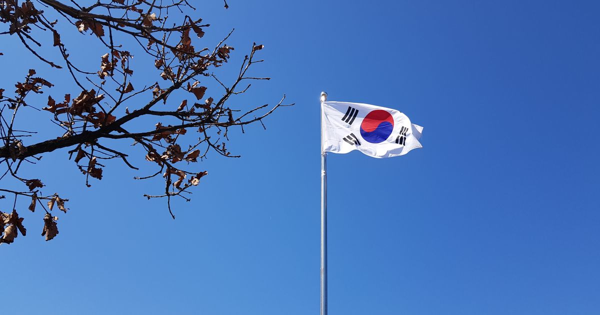 파란 하늘에 게양된 태극기