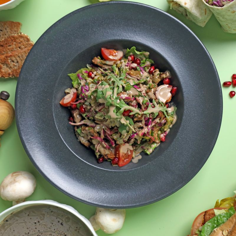 Freekeh Salad with Roasted Carrots, Pomegranate and Tahini