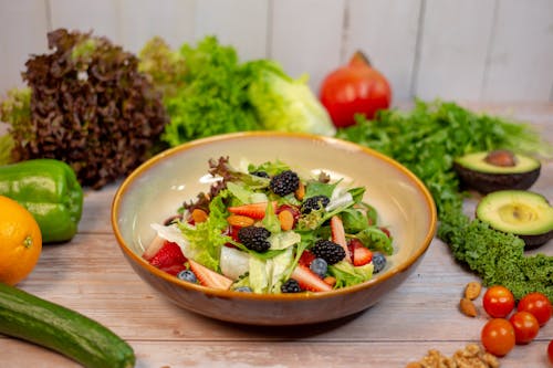 Vegetable Salad on Brown Ceramic Bowl