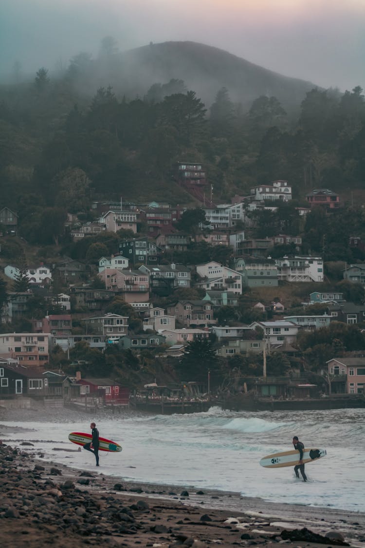 Surfers At Linda Mar Beach, Pacifica, California, United States