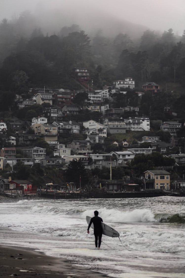 Surfer At Linda Mar Beach, Pacifica, California, United States