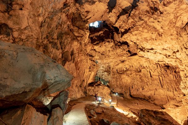 Illuminated cavern interior — photo by Quang Nguyen Vinh on Pexels
