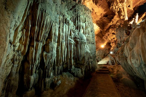 Interior of a Cave with Stalactites and Stalagmites 