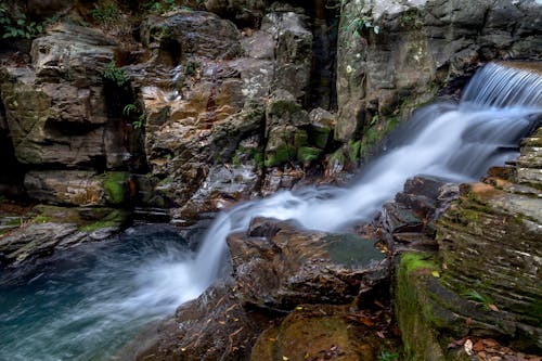 A Waterfall Between Rock Formations