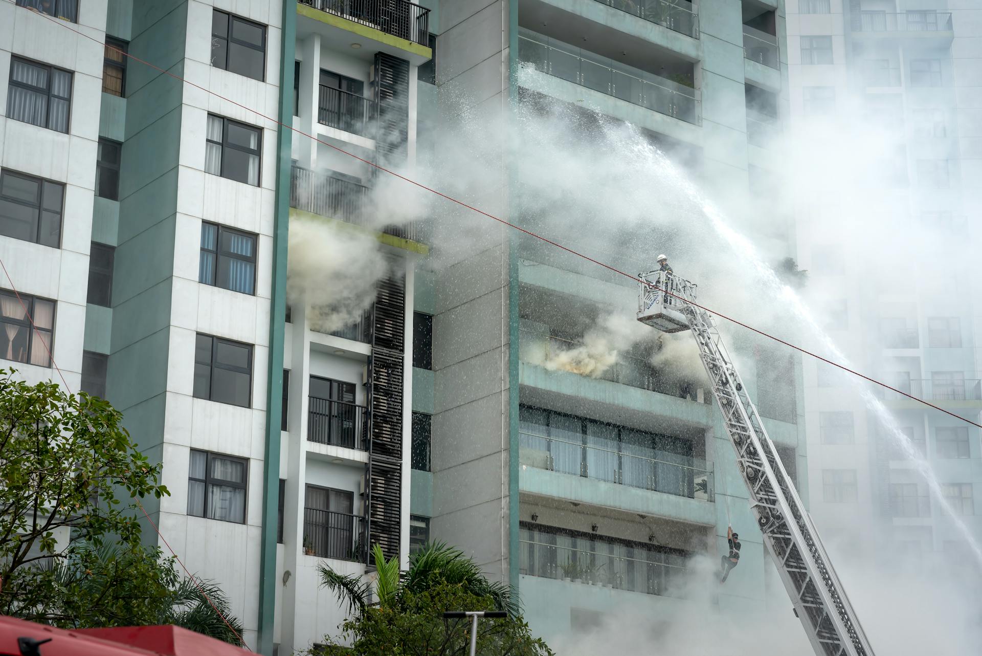 Ladder Used during Extinguishing Fire of Residential Building