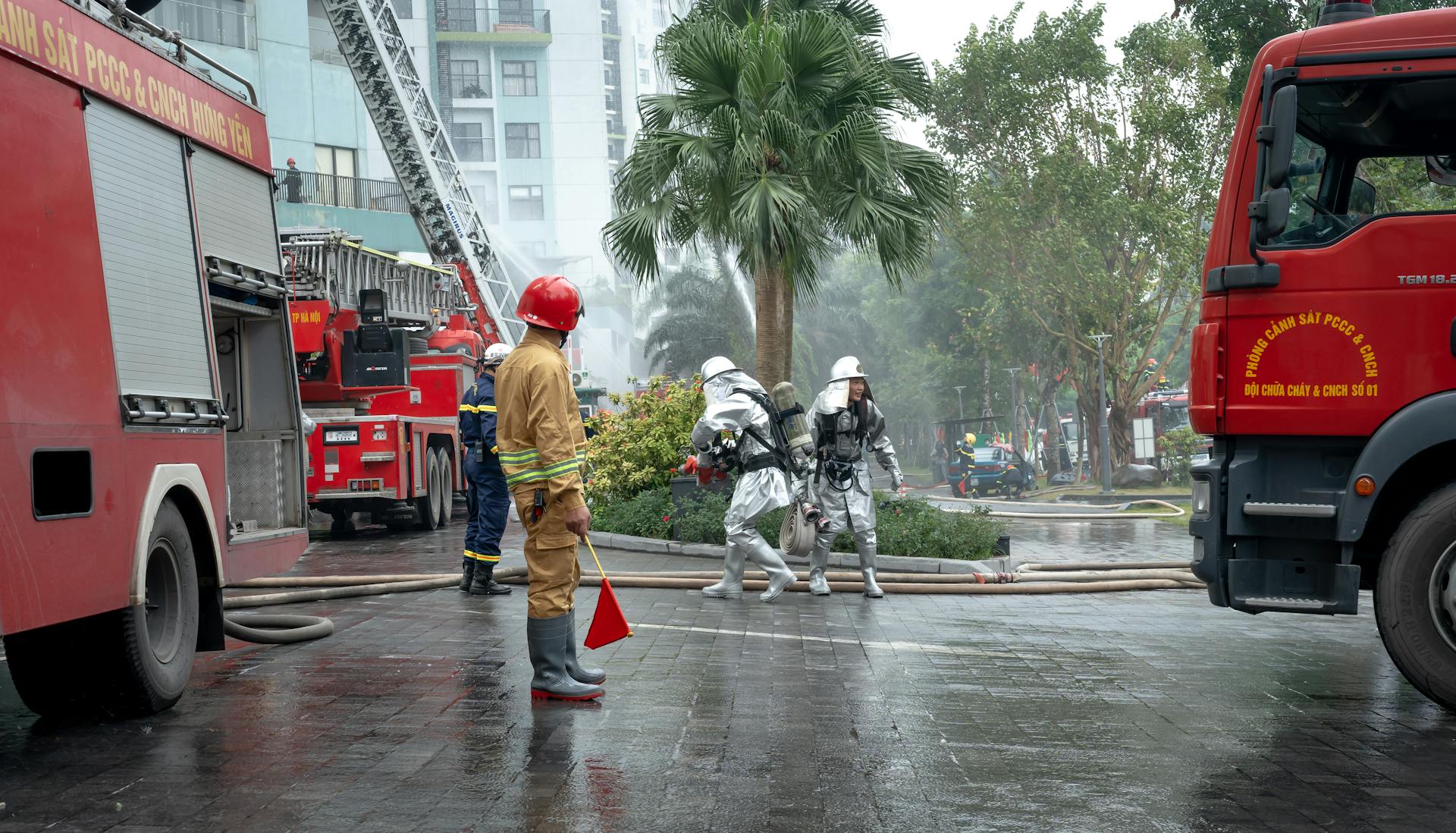 Firefighters and Emergency Service Workers in a City