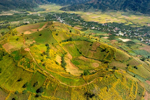 Aerial Photo of Rural Landscape and Village 