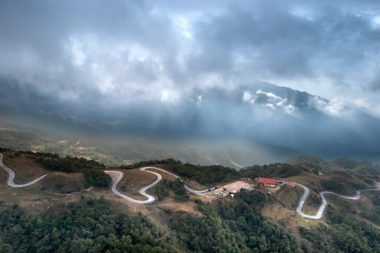 Road In Mountains Landscape In Fog