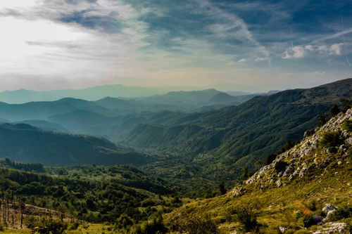 Free Stunning panoramic view of green mountains and valleys in Lauterbrunnen, Switzerland. Stock Photo