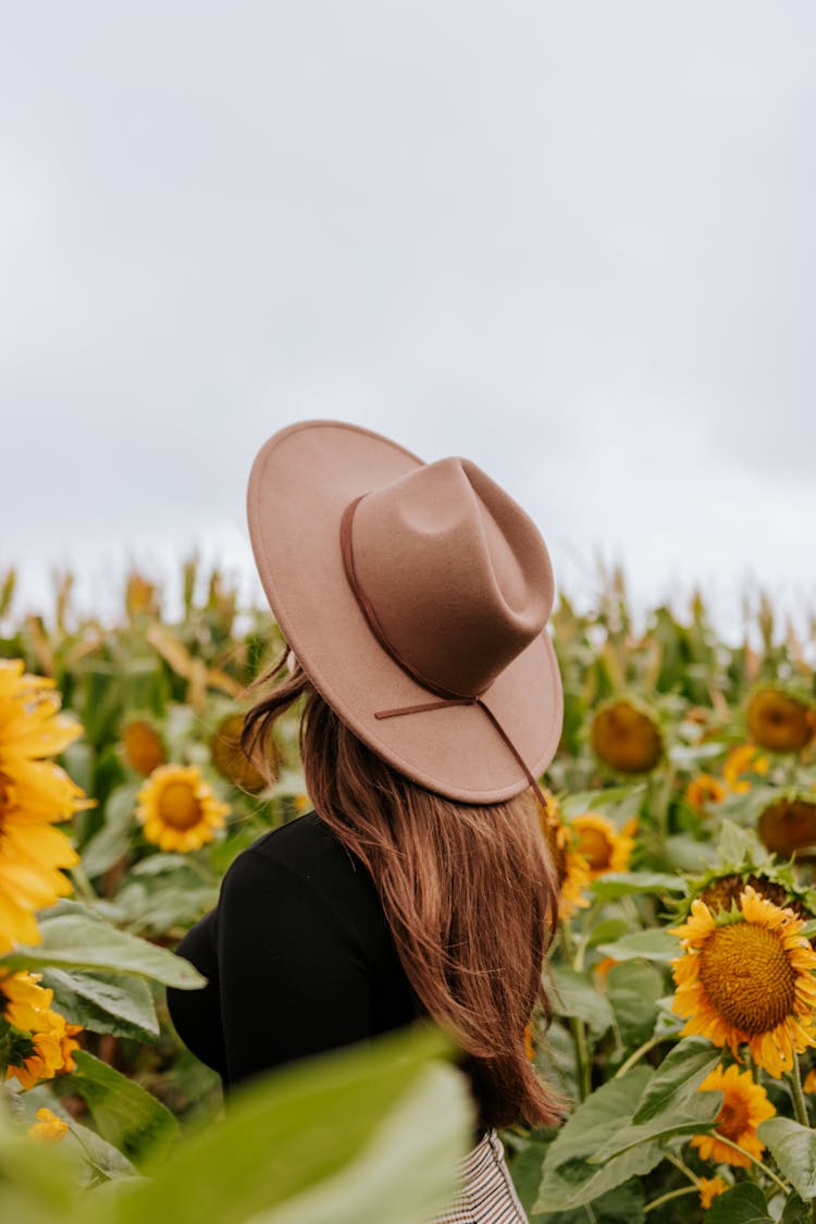 Woman On Sunflowers Field