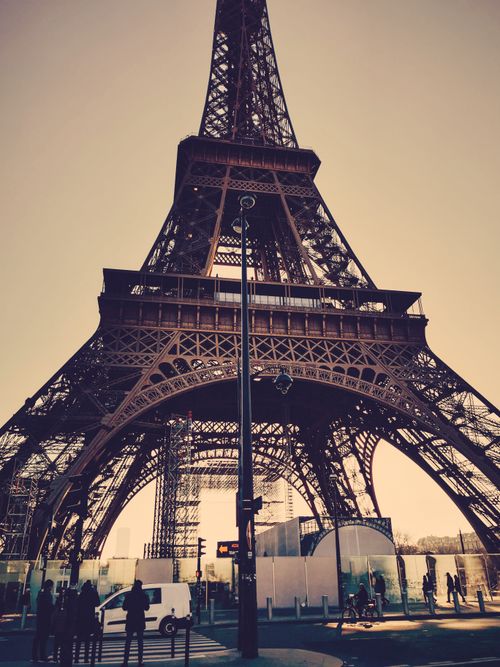 Free Sepia-toned low angle view of the Eiffel Tower in Paris, France. Stock Photo