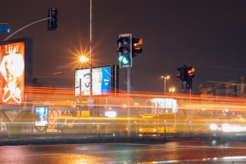 Bright Lights on City Road at Night