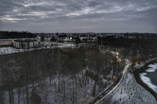 Aerial View of Leafless Trees on Snow Covered Land During Winter