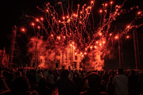 Free Dazzling fireworks light up the night sky during a festival in Mexico City. Stock Photo