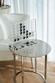 Elegant modern interior featuring a classic board game on a stylish table.