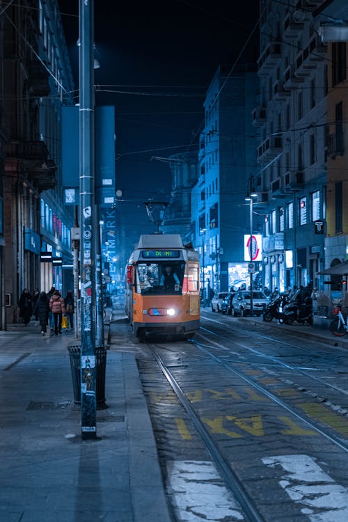 View of a Tram in City at Night 