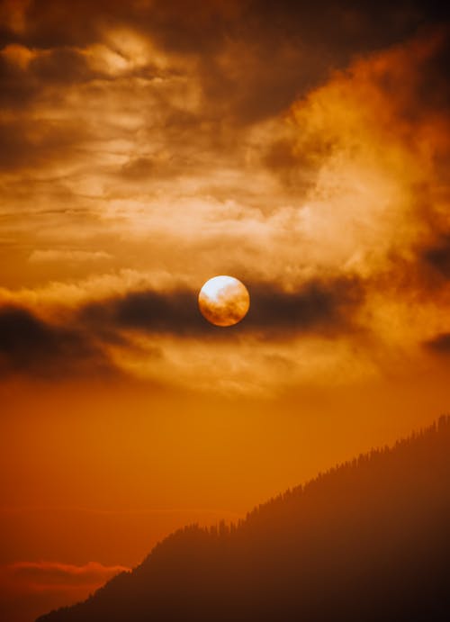 Full Moon Rising against a Brown Sky at Dusk