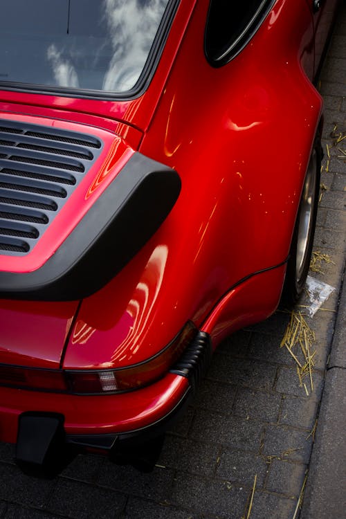 Close-up of the Back of a Red Vintage Sports Car 