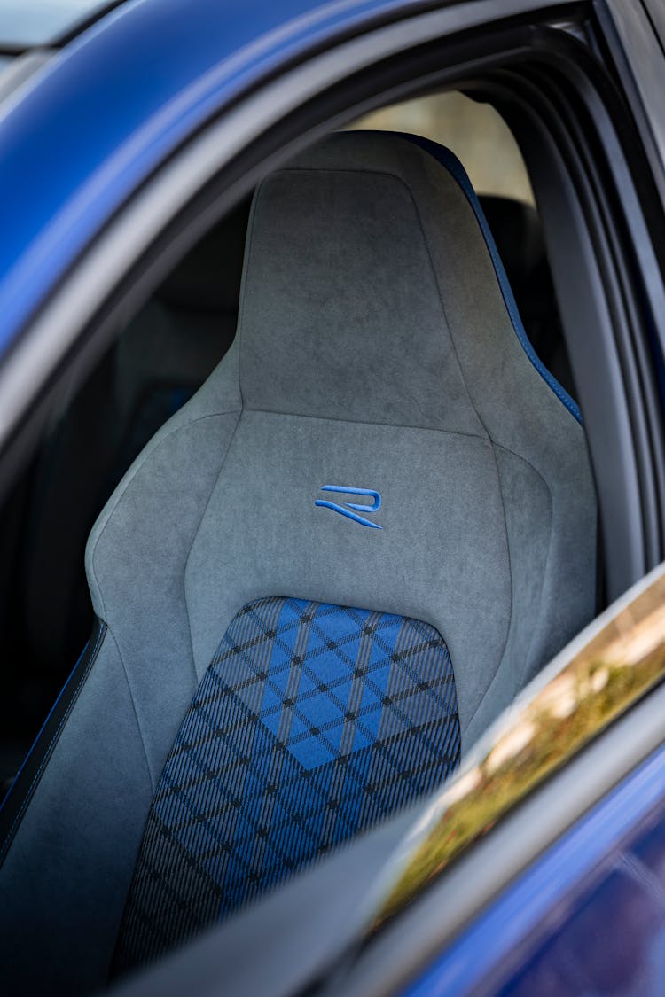 A Gray And Blue Car Seat