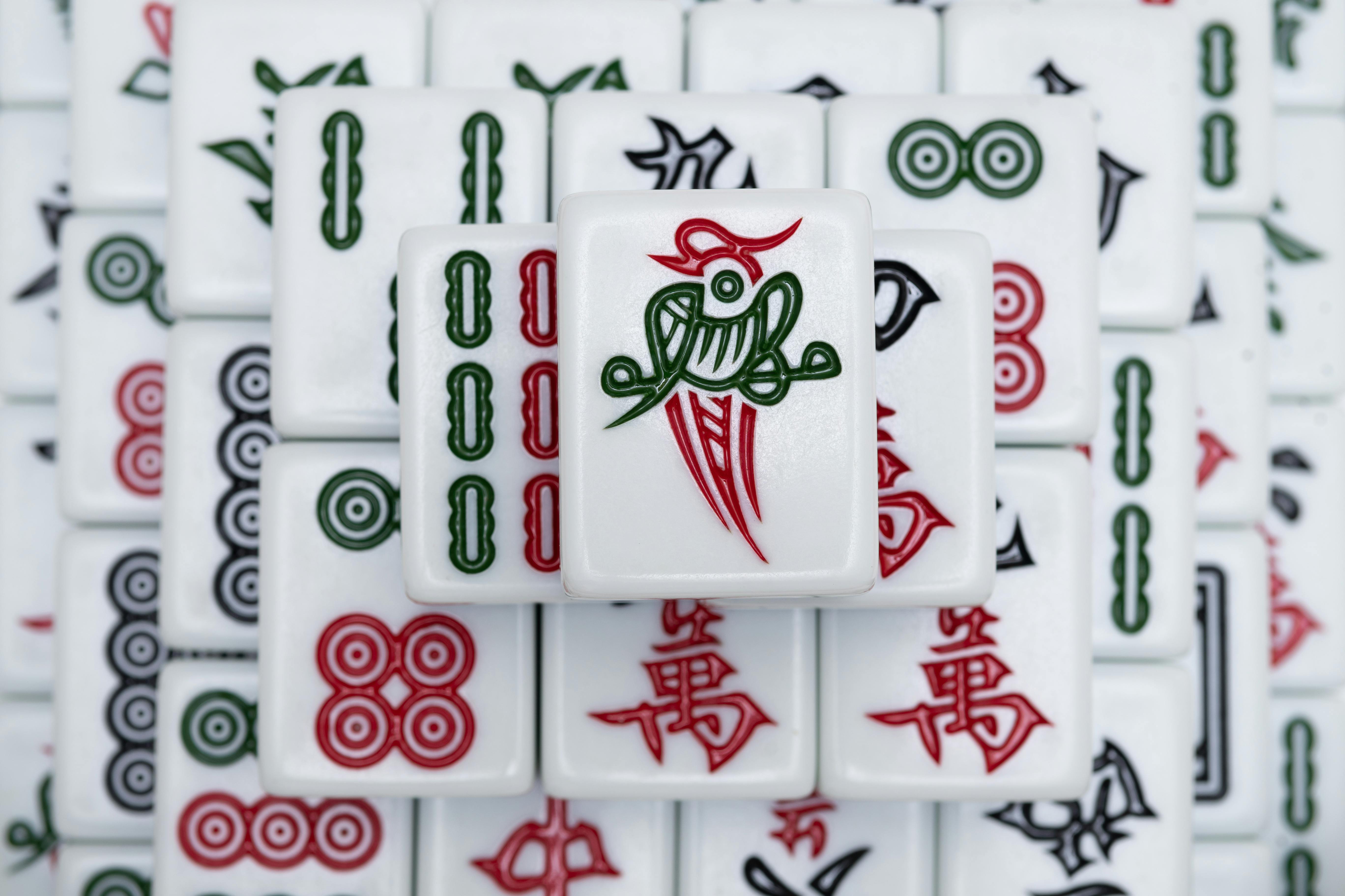 stacked mahjong tiles in focus